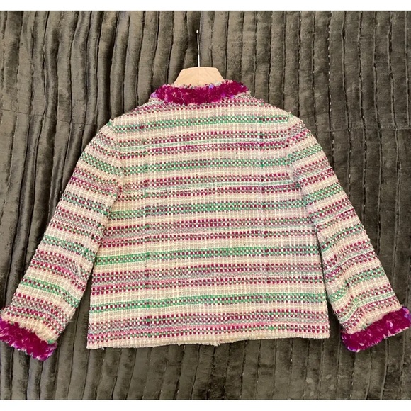 Vintage NWT Marc Jacobs Tweed Jacket Skirt Set Pink Green Sequin Trim Size 6 - Picture 4 of 12